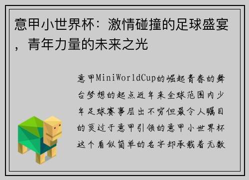 意甲小世界杯：激情碰撞的足球盛宴，青年力量的未来之光